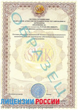 Образец сертификата соответствия (приложение) Талнах Сертификат ISO 13485